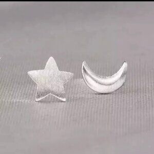 Sterling Silver 925 Stud Star Moon Stud Earrings